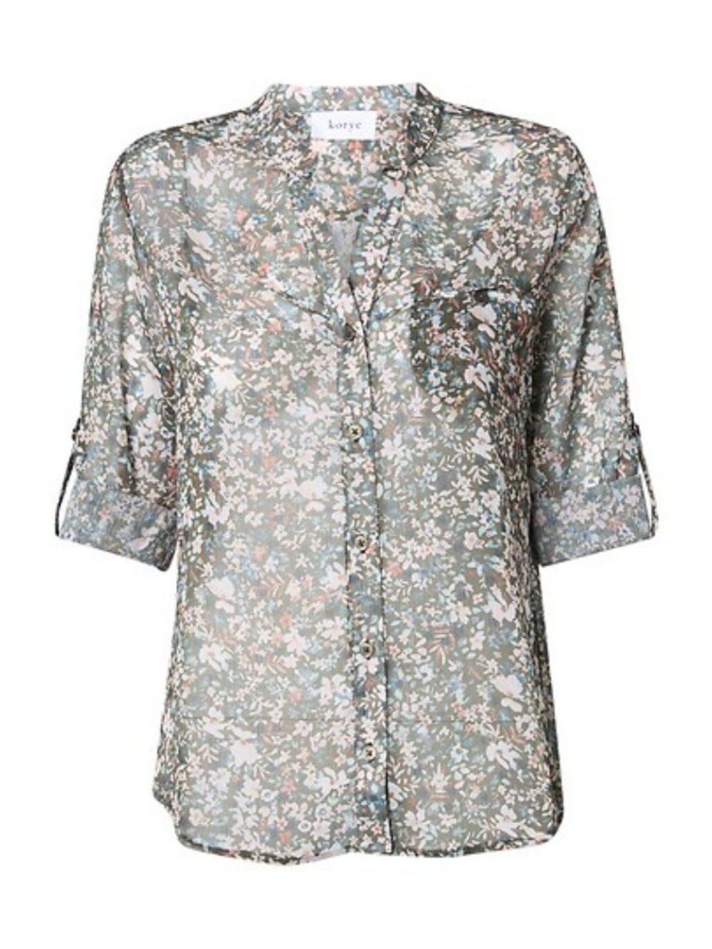KORYE Women's Button Front Long Sleeve Blouse Size S In Olive Multi